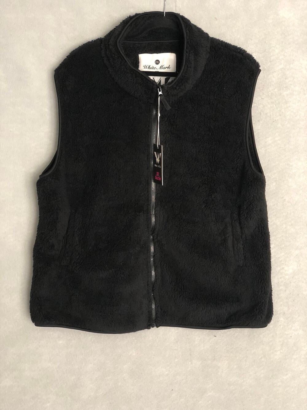White Mark Sherpa Vest Sleeveless Black Women's 1XL NEW